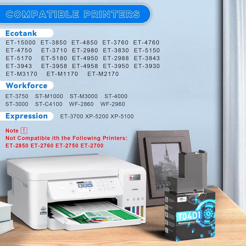 SUBLIMAKER T04D1 Maintenance Box for EcoTank ET-15000 ET-3760 ET-3850 ET-4850 ET-4760 ET-3750, T04D100 Ink Maintenance Box for ET15000 ET-4750 ET-3830 ET-5150 ET-2980 ET-3950 ET-4950 Printer, TO4D1/04D1/EWMB2 - Image 3